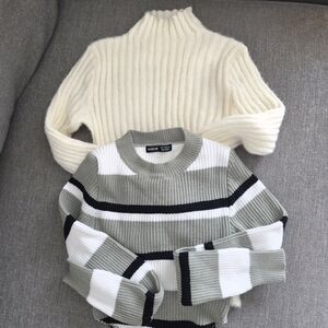 SHEIN Cream and Gray Striped Turtleneck Sweater